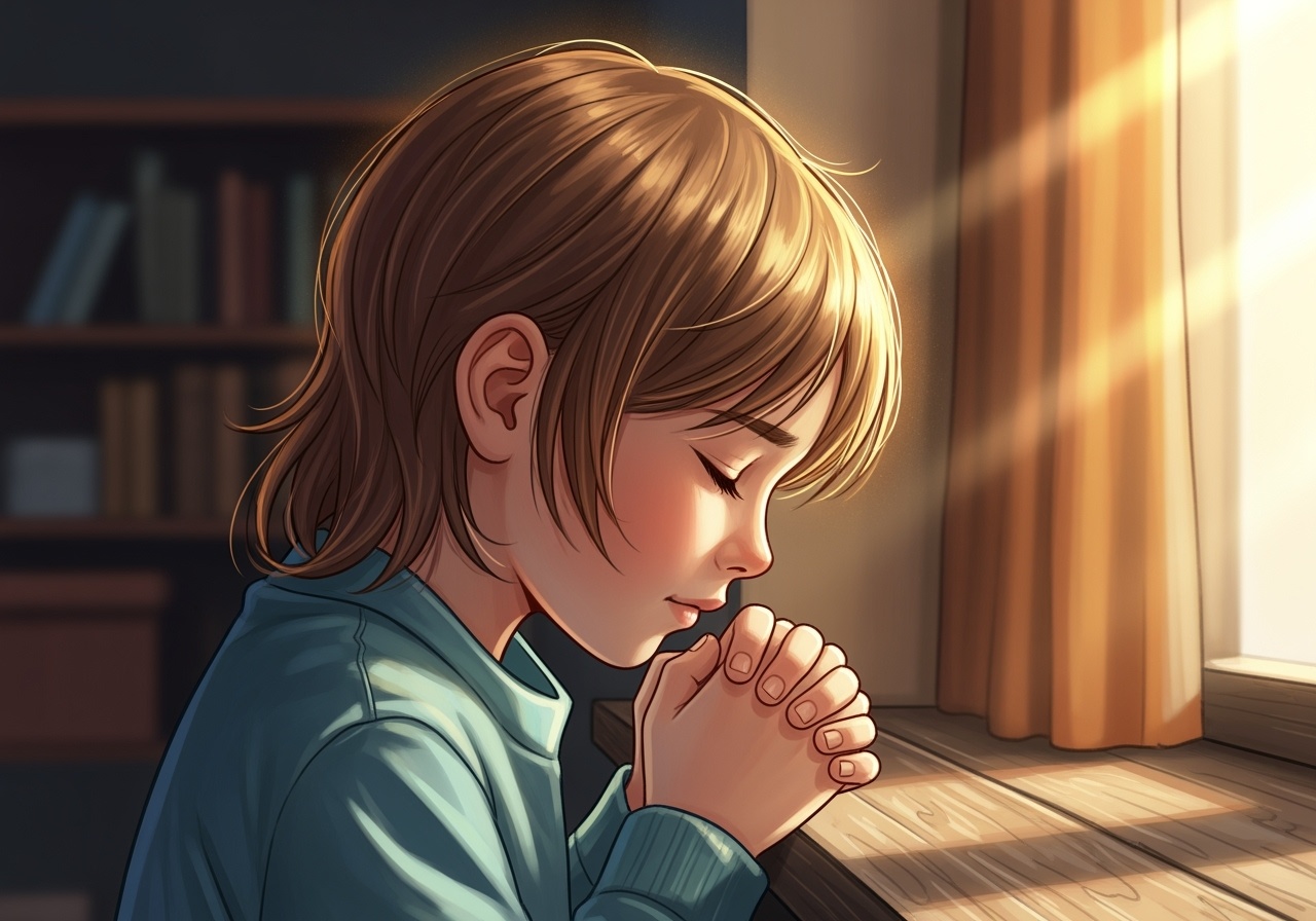 Semi-realistic,Illustration,Of,A,Young,Child,Expressing,Faith,In,God
