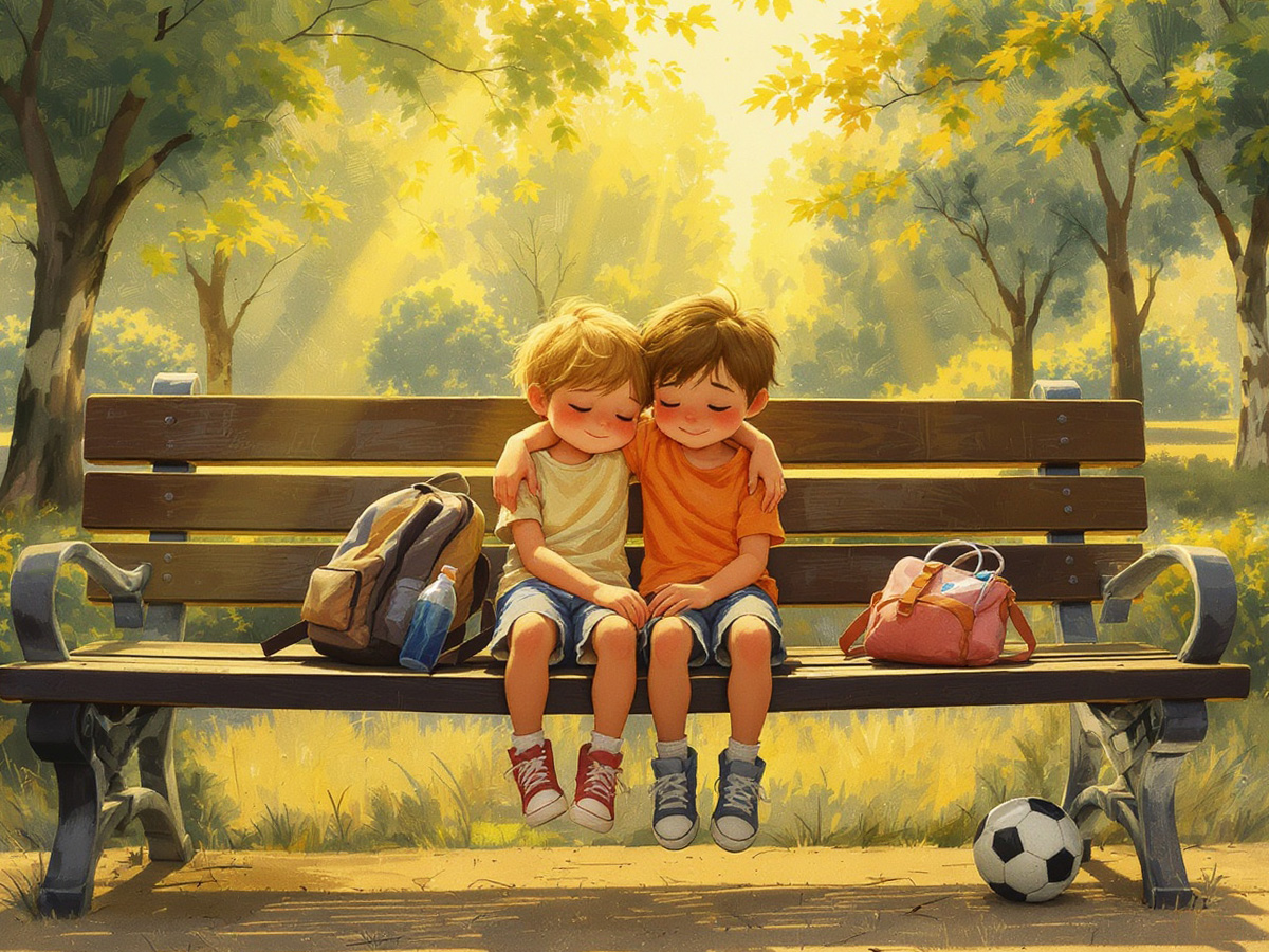 A,Painterly,,Contemporary,Illustration,(horizontal,4:3,Ratio),Showing,Two,Children,
