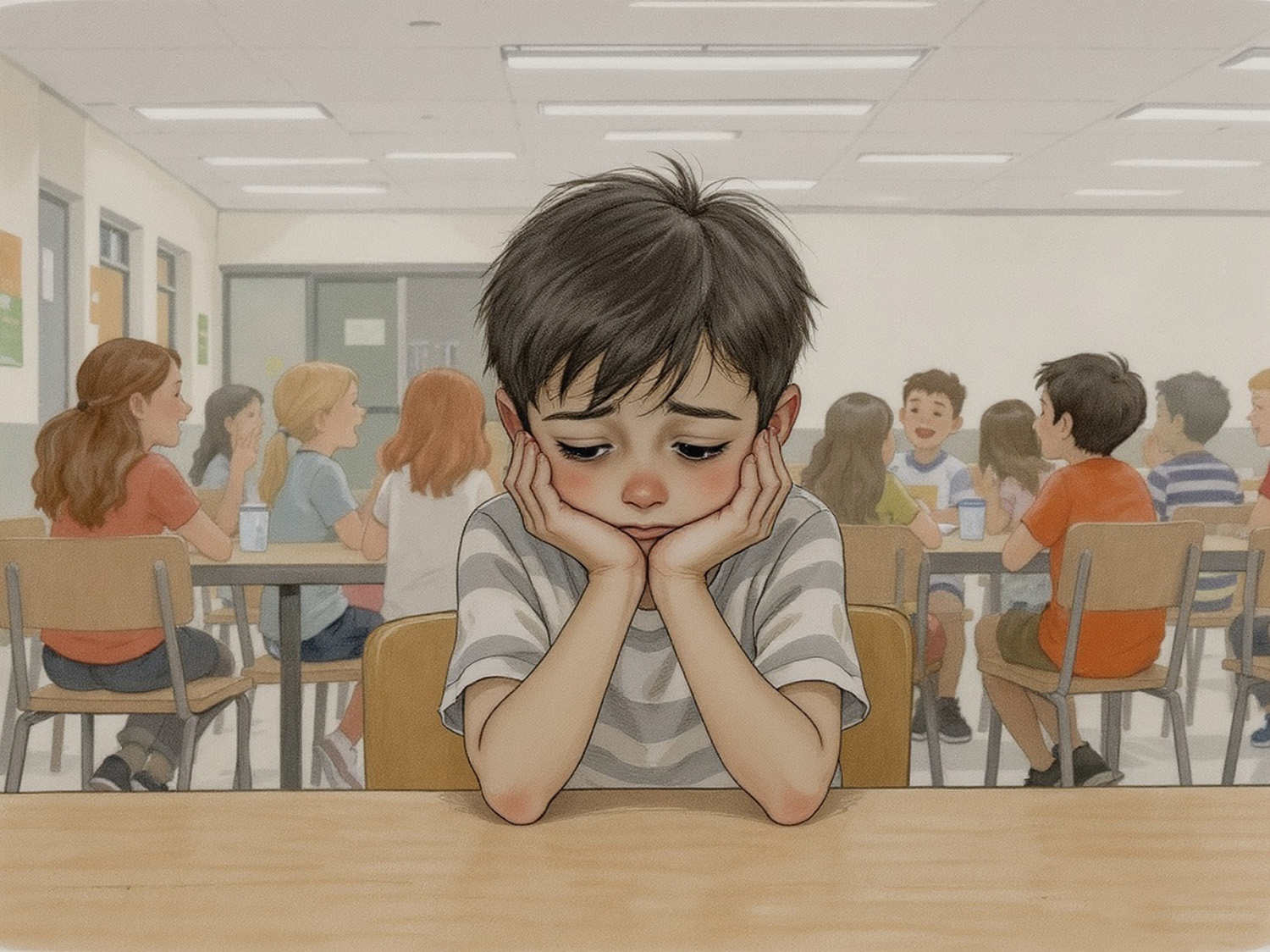 A,Contemporary,Hand-drawn,Illustration,Of,A,Child,(age,7ñ10),Sitting