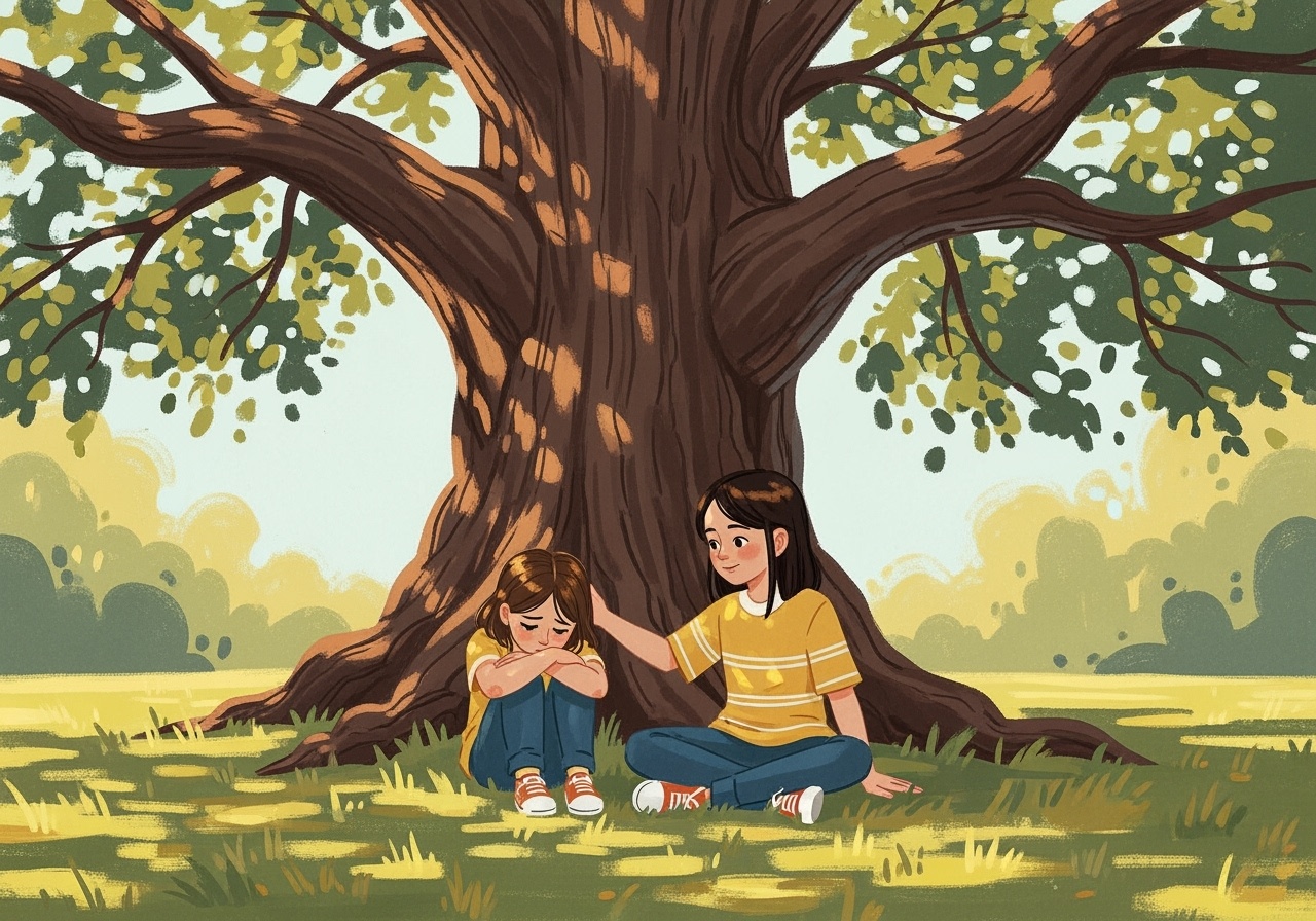 An,Expressive,Illustration,Of,Two,Children,Ages,612,Sitting,Under